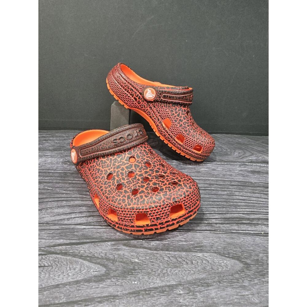 Crocs Kids Classic Crackle Clog Lava Orange, Red, Black Shoes C11 Child Youth